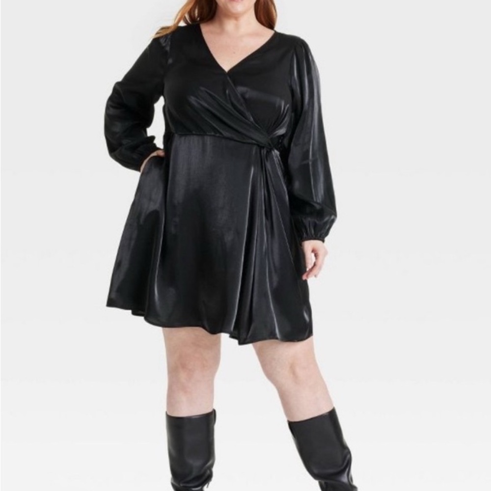 MAKE OFFER 💥HP 💥 Ava & Viv  Black Long Sleeve Midi Dress plus size favorite gift - Picture 3 of 9